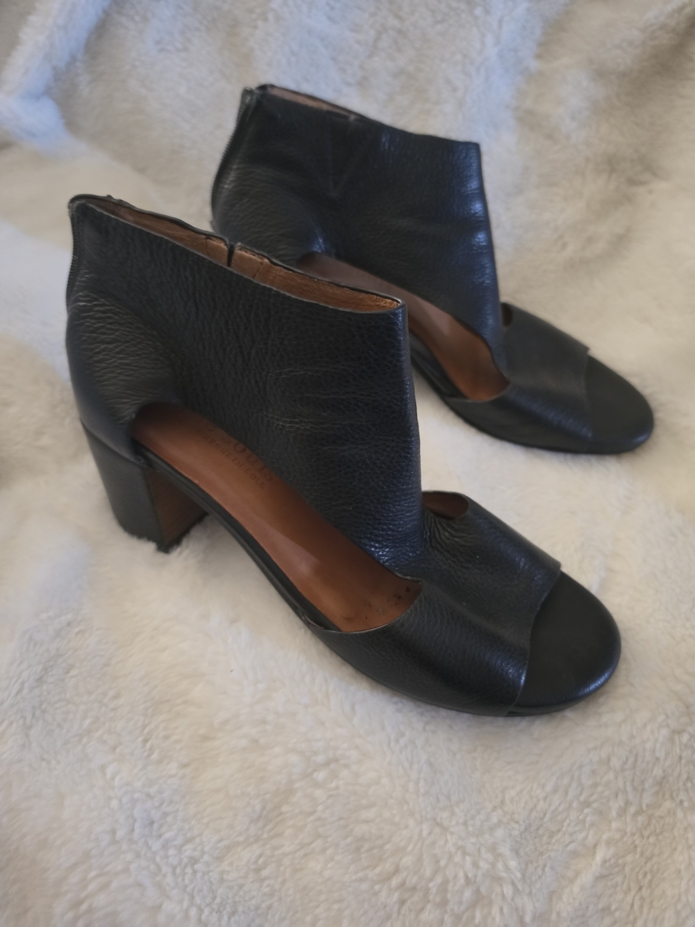 gentle souls Black Open-Toe Leather Ankle Block Heels